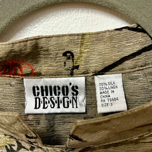 CHICOS Vintage Size 3 US XL Long Line Tunic Blouse Asian Inspired Silk/Linen - Picture 3 of 3